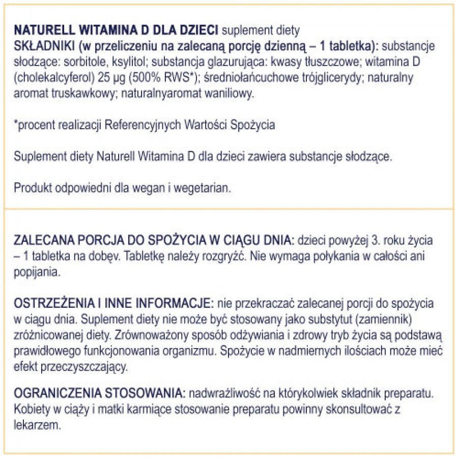 Zdjęcie produktu - 4 NATURELL Witamina D dla dzieci, 180tabl.