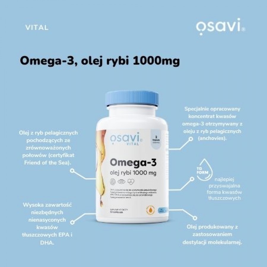 Miniaturka artykułu - #1 OSAVI Vital Omega-3 Olej Rybi 1000 mg, 60 kapsułek