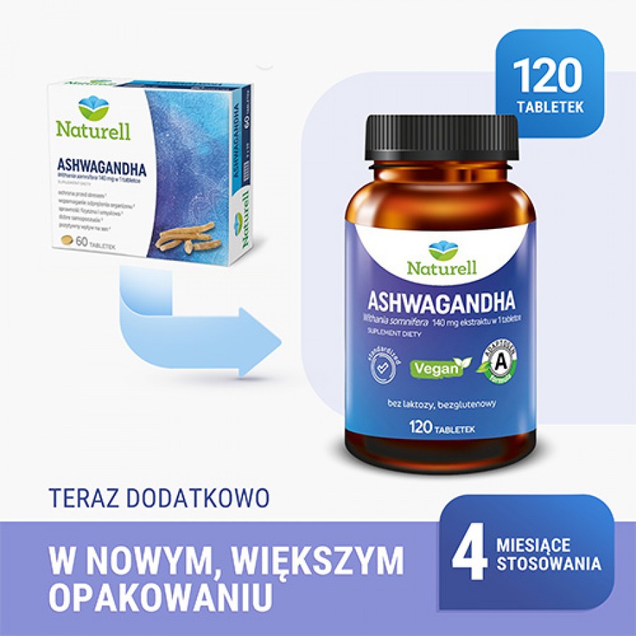 Miniaturka artykułu - #1 NATURELL Ashwagandha, 120 tabletek