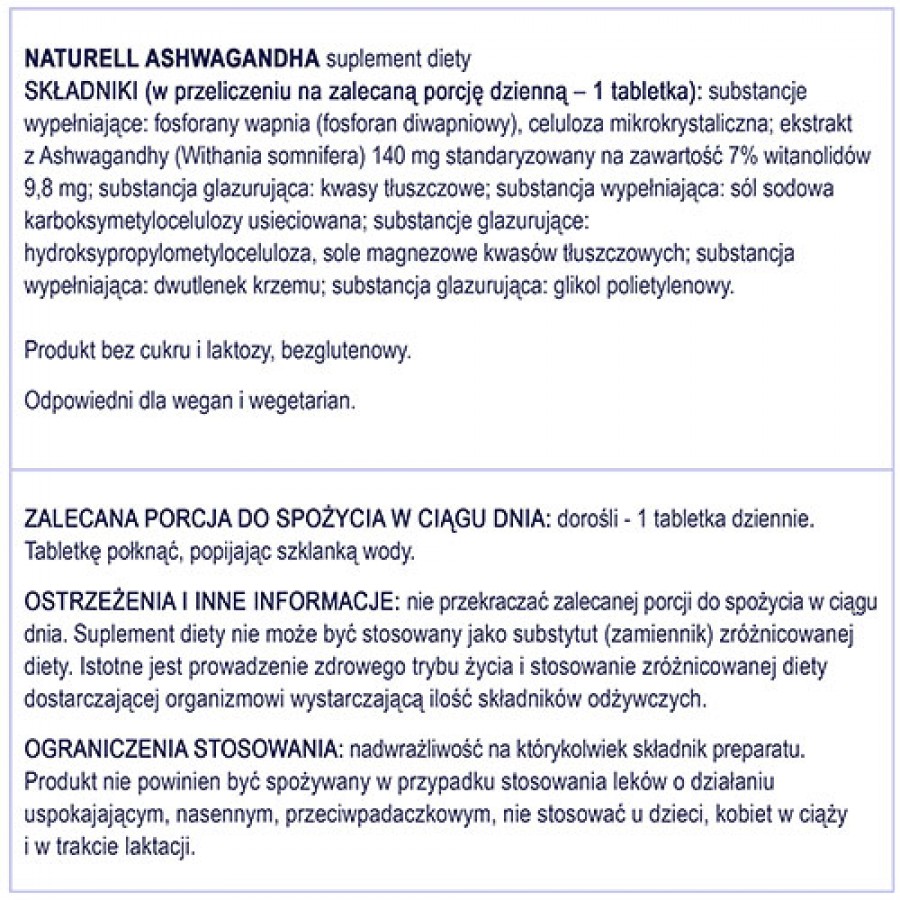 Zdjęcie produktu - 5 NATURELL Ashwagandha, 120 tabletek