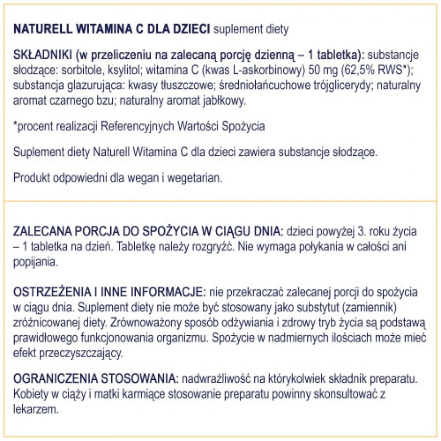 Zdjęcie produktu - 4 NATURELL Witamina C dla dzieci, 180 tabletek