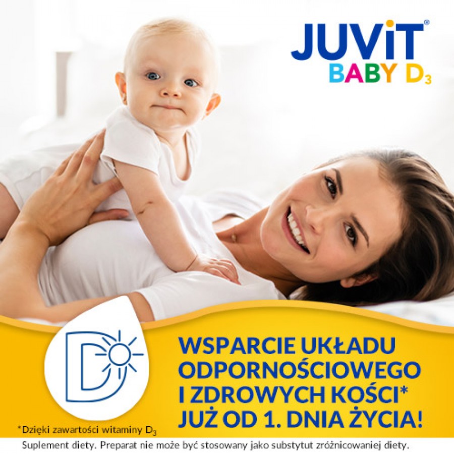 Miniaturka artykułu - #1 Juvit Baby D3 krople, 10 ml - suplement diety z witaminą D3 dla niemowląt i dzieci