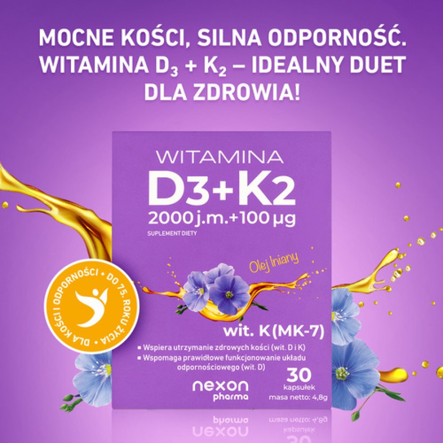 Miniaturka artykułu - #1 Witamina D3 + K2 2000 j.m. + 100 &mu;g, 30 kaps.