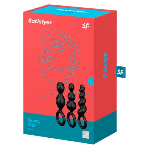 Miniaturka artykułu - #0 Satisfyer Booty Call Zestaw kork&oacute;w analnych o pobudzającej strukturze czarne, 3 szt.