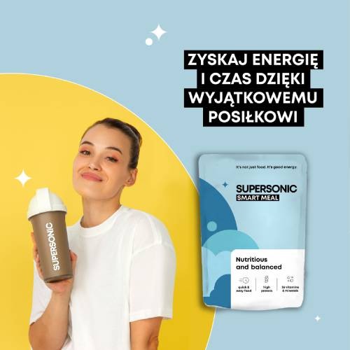 Zdjęcie produktu - 1 SUPERSONIC Smart Meal Pełnowartościowy posiłek Lody waniliowe z dziką truskawką, 100g