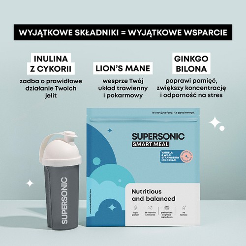 Zdjęcie produktu - 2 SUPERSONIC Smart Meal Pełnowartościowy posiłek Ciasteczkowo-bananowe smoothie, 1300g
