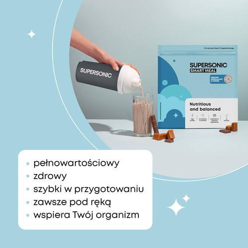 Zdjęcie produktu - 3 SUPERSONIC Smart Meal Pełnowartościowy posiłek Ciasteczkowo-bananowe smoothie, 1300g