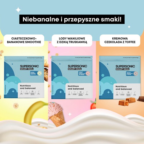 Zdjęcie produktu - 6 SUPERSONIC Smart Meal Pełnowartościowy posiłek Ciasteczkowo-bananowe smoothie, 1300g