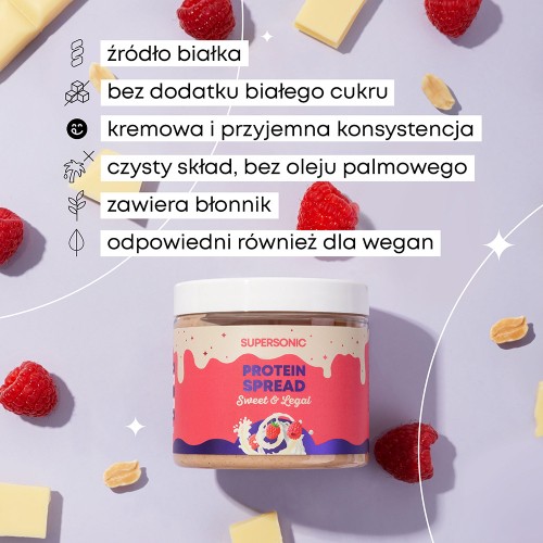 Zdjęcie produktu - 0 SUPERSONIC Proteinowy krem orzechowy Biała czekolada z malinami, 160g