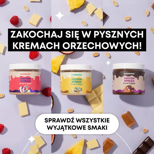 Zdjęcie produktu - 1 SUPERSONIC Proteinowy krem orzechowy Biała czekolada z malinami, 160g