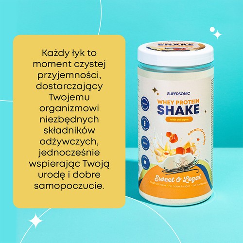 Miniaturka artykułu - #1 SUPERSONIC Shake proteinowy z kolagenem Karmel i Śmietanka - bez laktozy, 560g
