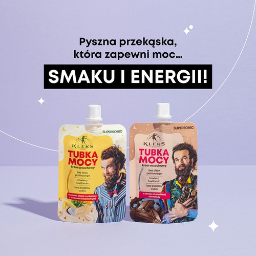 Zdjęcie produktu - 4 SUPERSONIC Kleks Tubka Mocy Krem orzechowy o smaku białej czekolady z owocami tropikalnymi, 50g 
