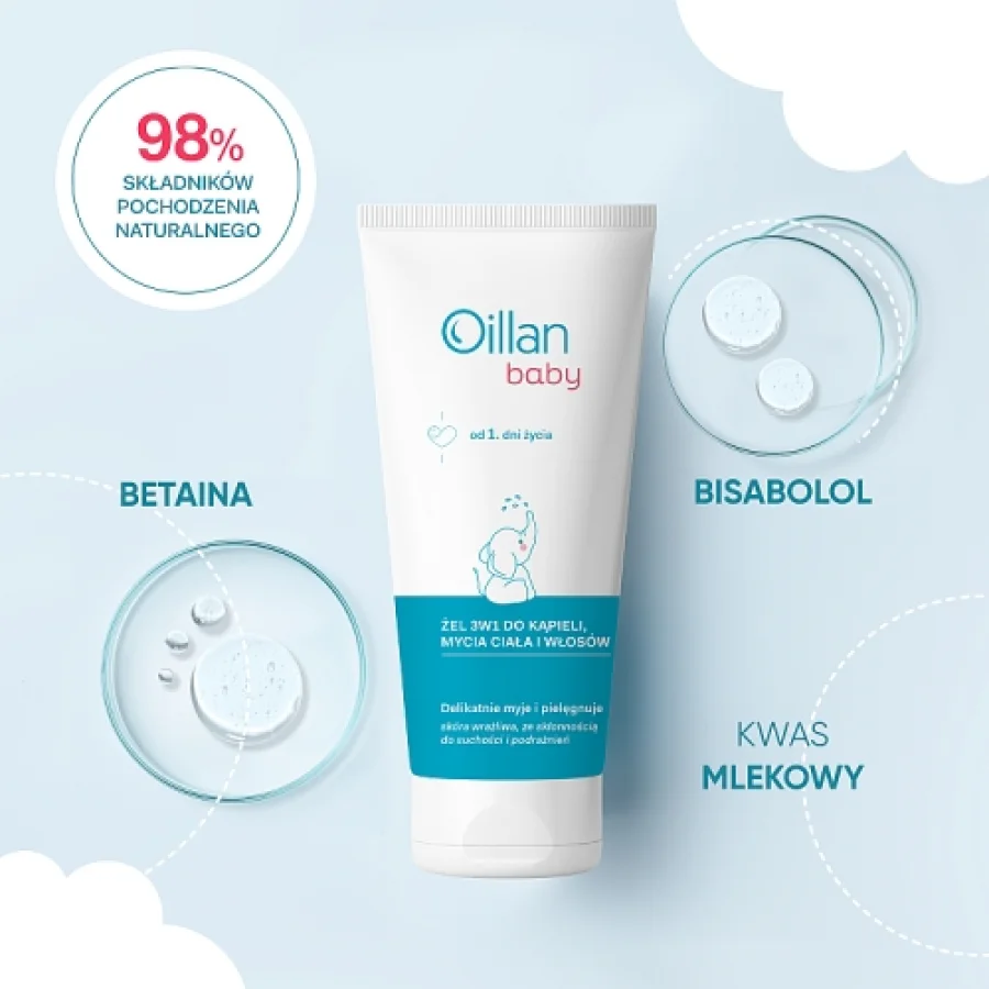 #2 – OILLAN Baby Żel do kąpieli i mycia ciała i włos&oacute;w 3w1 od 1. dnia życia, 100ml