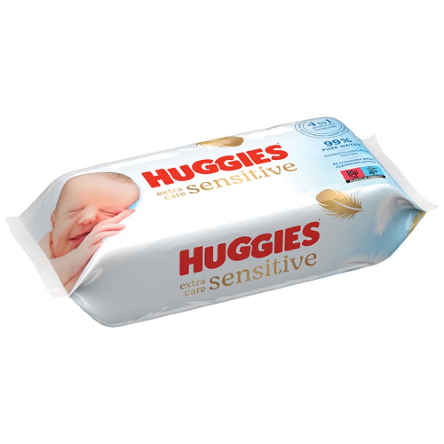 Miniaturka artykułu - #0 HUGGIES Extra Care Sensitive Chusteczki nawilżane, 168 szt.