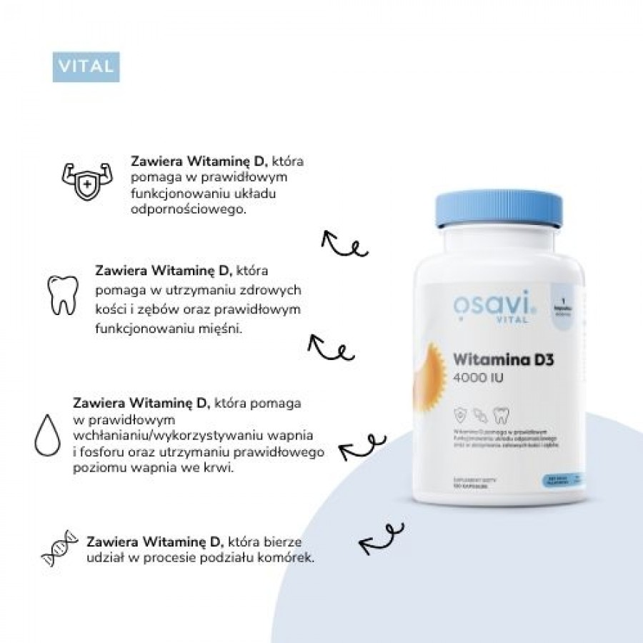 Zdjęcie produktu - 3 OSAVI Vital Witamina D3 4000IU, 120 kapsułek miękkich