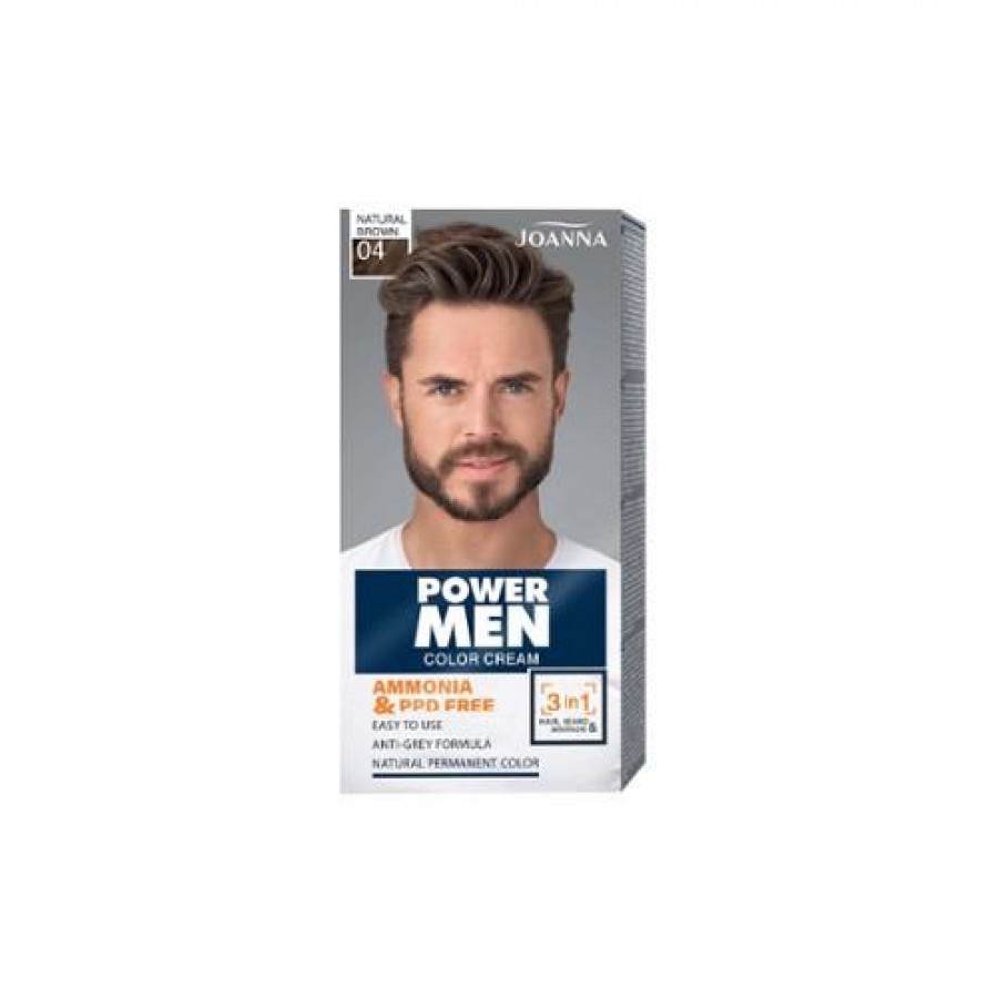 Miniaturka artykułu - #0 JOANNA Power Men Color Cream Farba odsiwiająca 04 Natural Brown, 30g + 30g