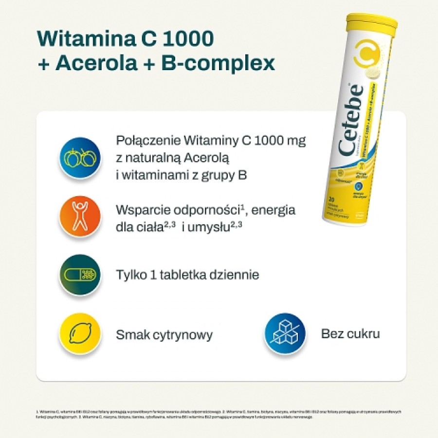Zdjęcie produktu - 2 Cetebe Witamina C 1000, 20 tabl. mus.