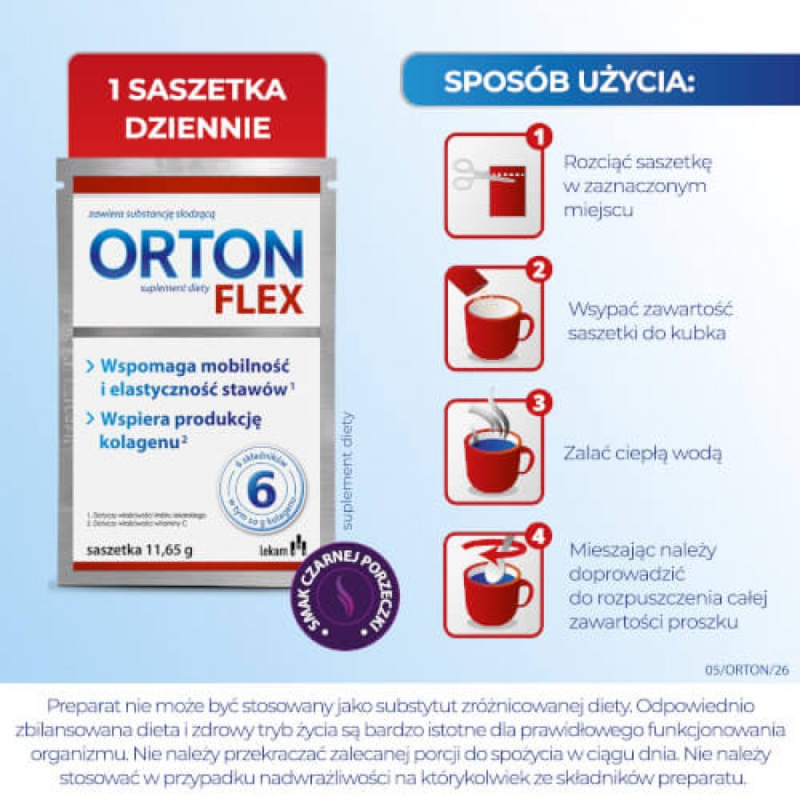 Zdjęcie produktu - 6 ORTON FLEX Kolagen na stawy, 34 sasz.
