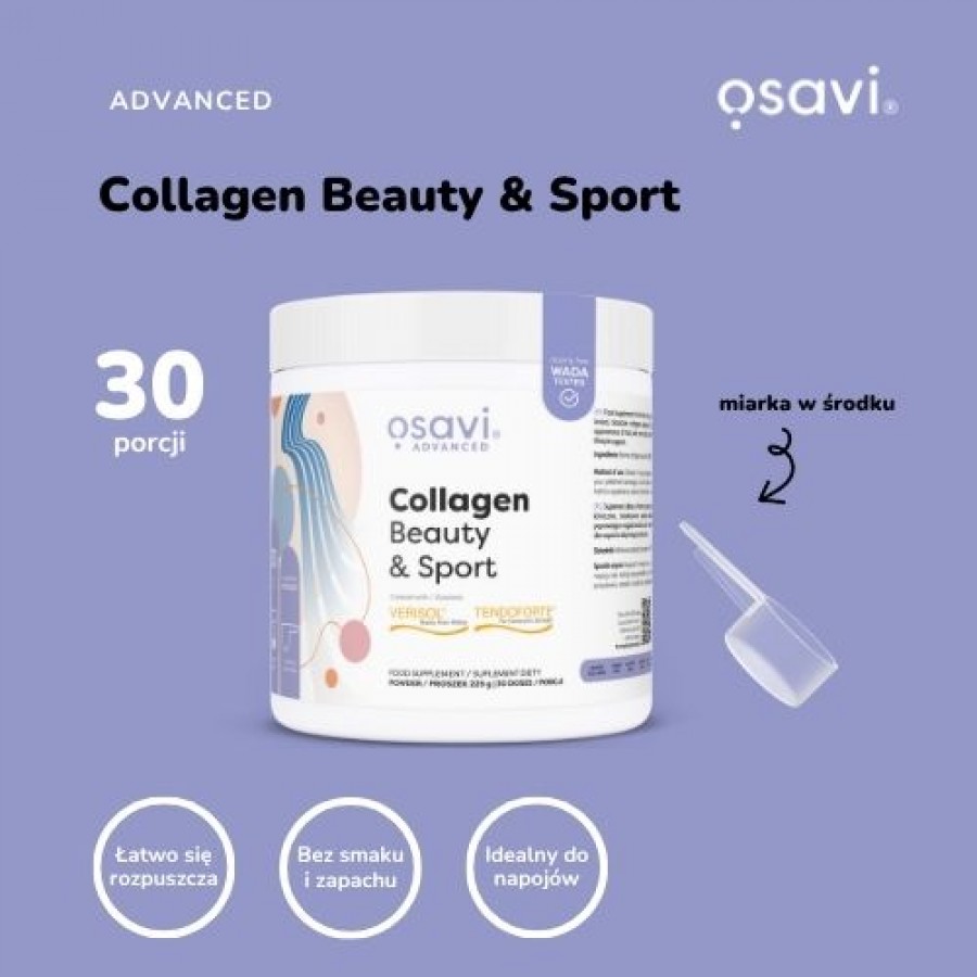 Miniaturka artykułu - #0 OSAVI Collagen Beauty & Sport by Magda Linette Kolagen proszek, 225g