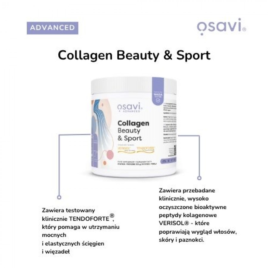 Miniaturka artykułu - #1 OSAVI Collagen Beauty & Sport by Magda Linette Kolagen proszek, 225g