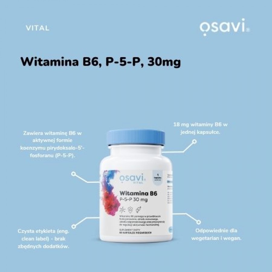Miniaturka artykułu - #1 OSAVI Witamina B6 P-5-P 30 mg, 60 kaps.