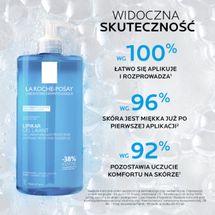 Miniaturka artykułu - #1 La Roche-Posay Lipikar Ochronny i kojący żel do mycia twarzy i ciała, 1000 ml
