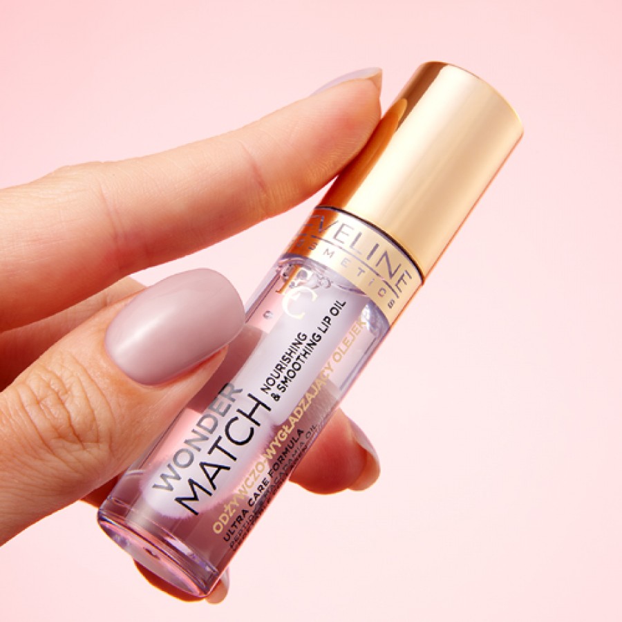 Zdjęcie produktu - 4 EVELINE Wonder Match Odżywczo-wygładzający olejek do ust z wegańskim kolagenem, olejkiem makadamia i peptydem 02 Delicate Rose, 5ml