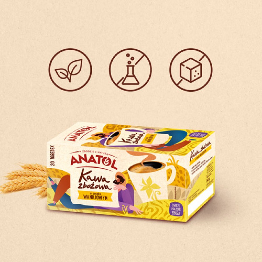 Miniaturka artykułu - #0 ANATOL Kawa zbożona o smaku waniliowym ekspresowa, 20 x4,2 g