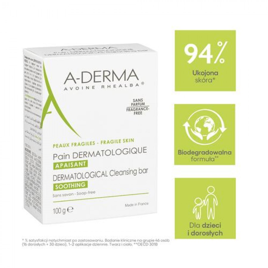 Miniaturka artykułu - #1 A-DERMA Kostka dermatologiczna oczyszcza i łagodzi sk&oacute;rę, 100 g
