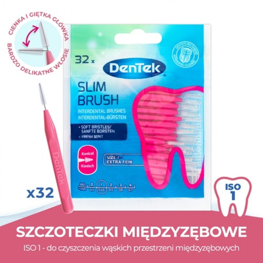 Miniaturka artykułu - #0 DENTEK Szczoteczki międzyzębowe Slim Brush rozmiar 1, 32szt.