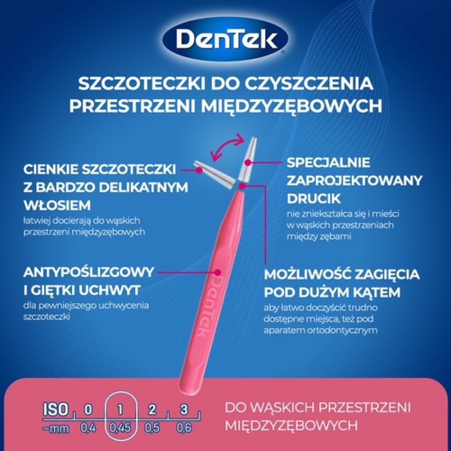 Zdjęcie produktu - 3 DENTEK Szczoteczki międzyzębowe Slim Brush rozmiar 1, 32szt.