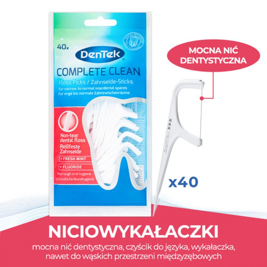 Miniaturka artykułu - #0 DENTEK Wykałaczki z nicią dentystyczną Complete Clean, 40szt.
