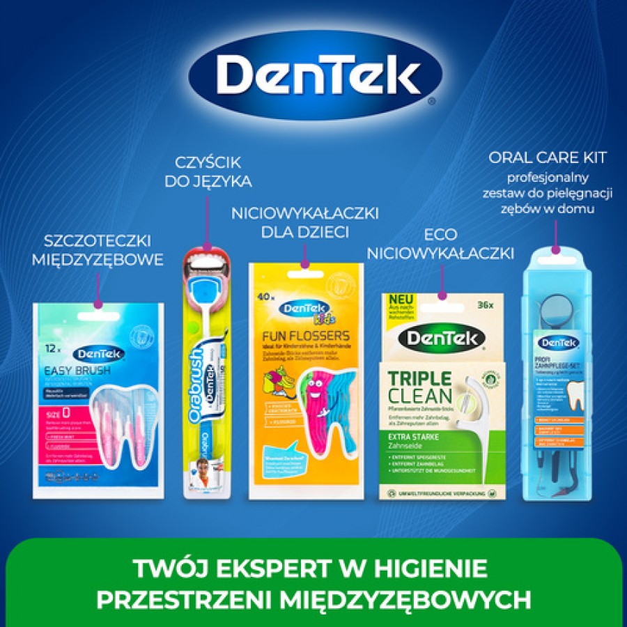 Zdjęcie produktu - 5 DENTEK Wykałaczki z nicią dentystyczną Eco Triple Clean, 36szt.