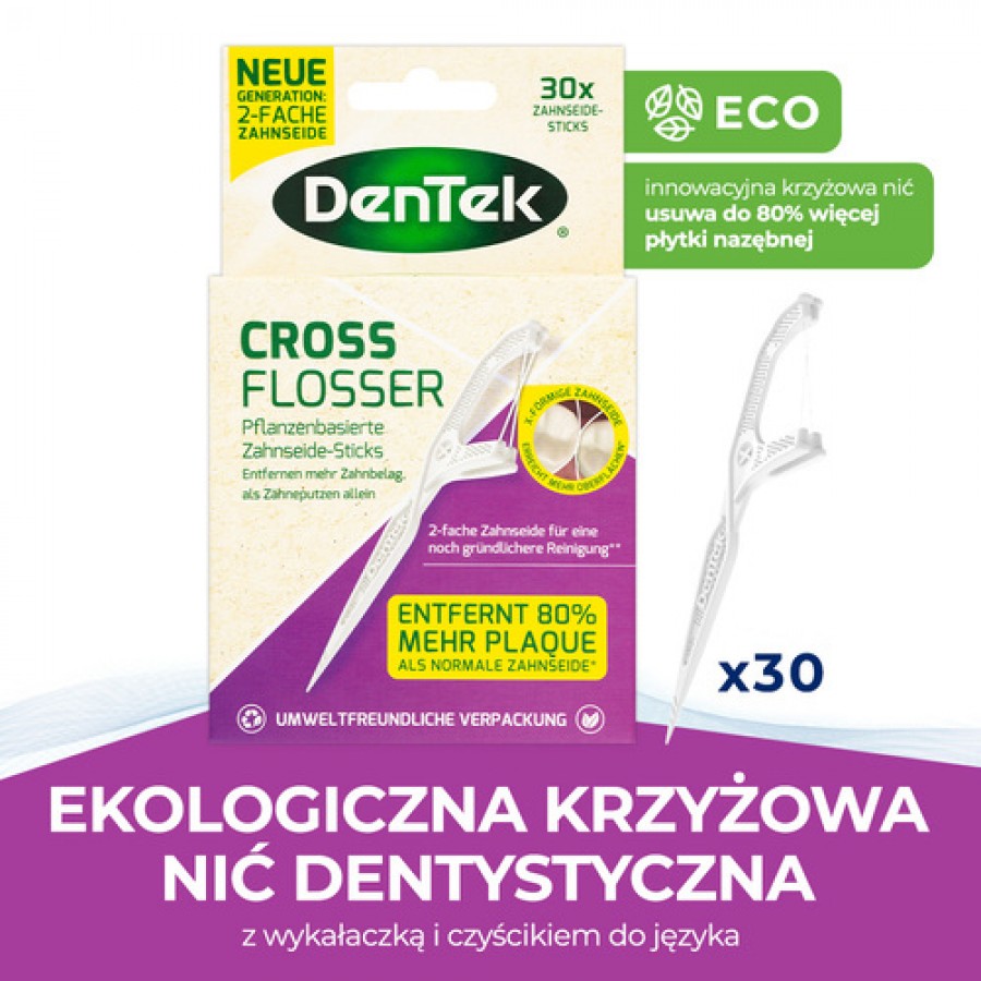 Miniaturka artykułu - #0 DENTEK Wykałaczki z nicią dentystyczną Eco Cross Flosser, 30szt.
