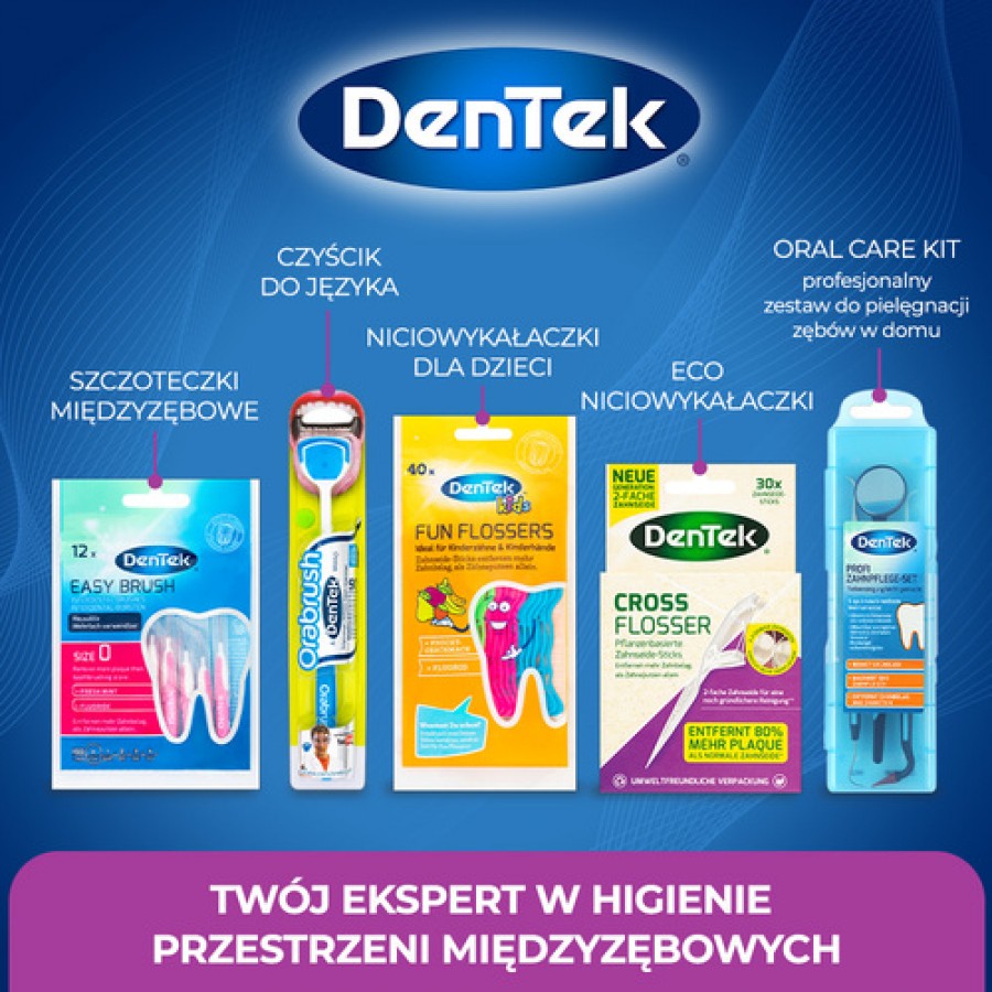 Zdjęcie produktu - 5 DENTEK Wykałaczki z nicią dentystyczną Eco Cross Flosser, 30szt.