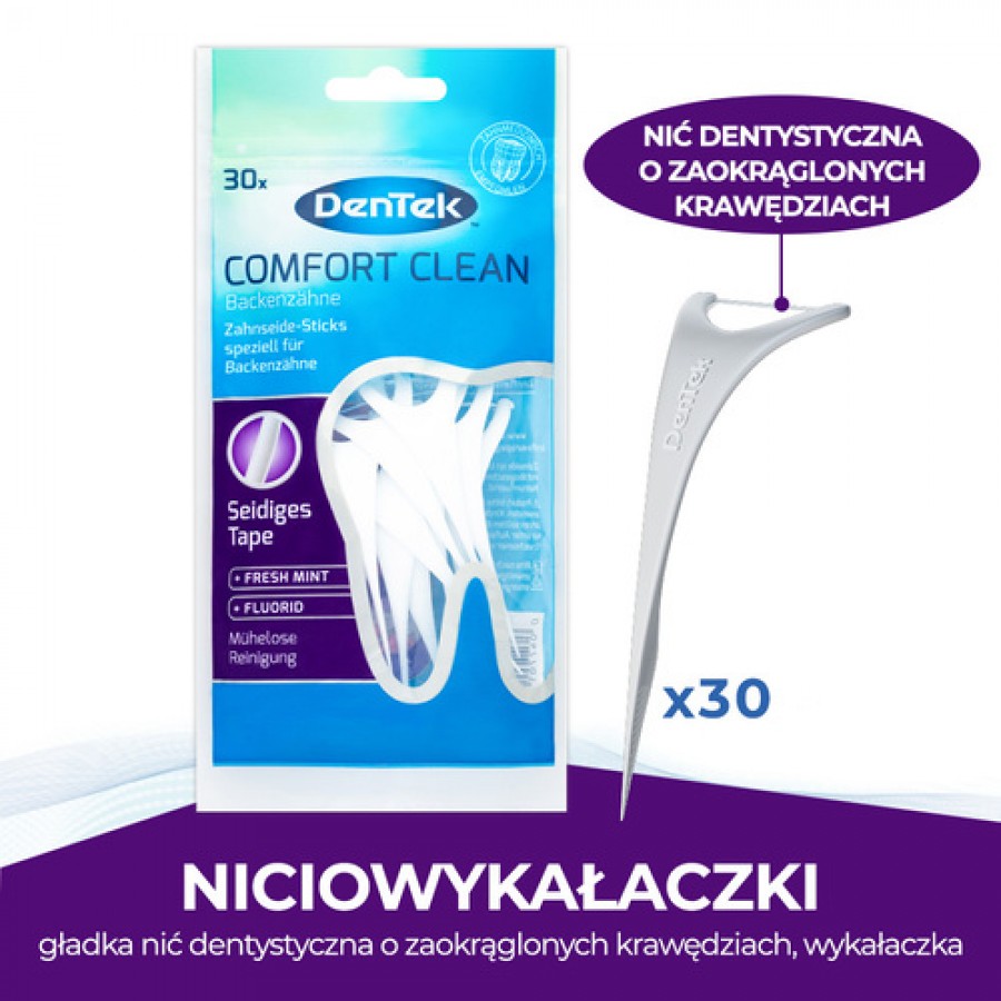 Miniaturka artykułu - #0 DENTEK Wykałaczki z nicią dentystyczną Comfort Clean, 30szt.