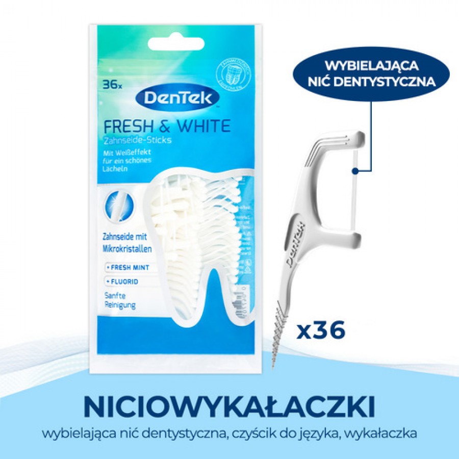 Miniaturka artykułu - #0 DENTEK Wykałaczki z nicią dentystyczną Fresh&White, 36szt.