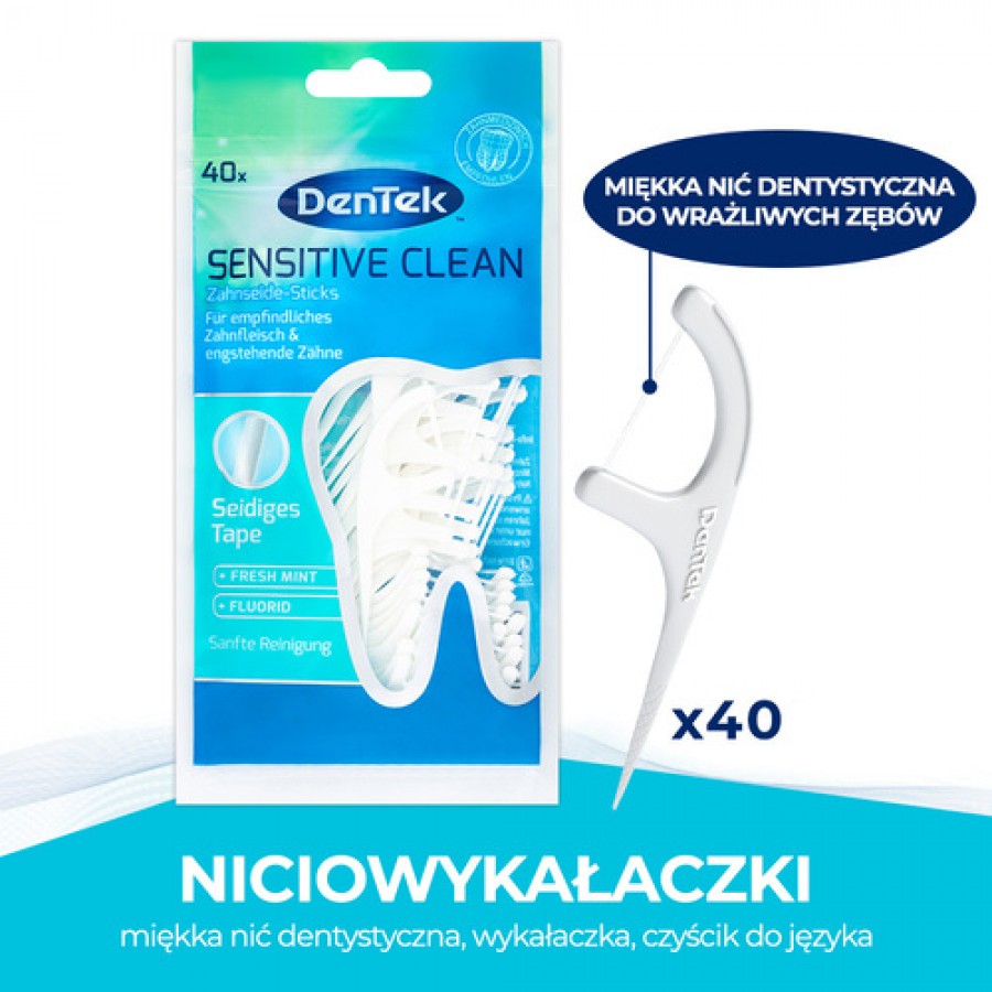 Miniaturka artykułu - #0 DENTEK Wykałaczki z nicią dentystyczną Sensitive Clean, 40szt.