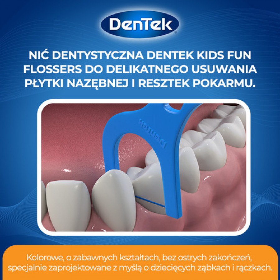 Zdjęcie produktu - 2 DENTEK Kids Wykałaczki z nicią dentystyczną dla dzieci Fyn Flossers, 40szt.