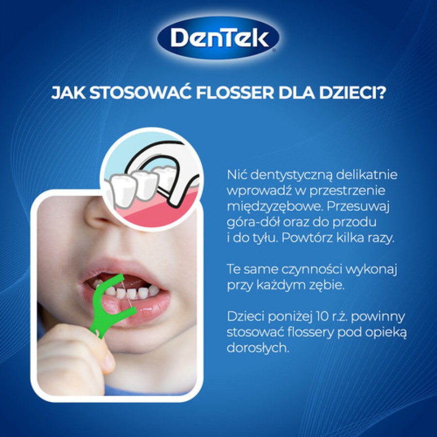 Zdjęcie produktu - 4 DENTEK Kids Wykałaczki z nicią dentystyczną dla dzieci Fyn Flossers, 40szt.
