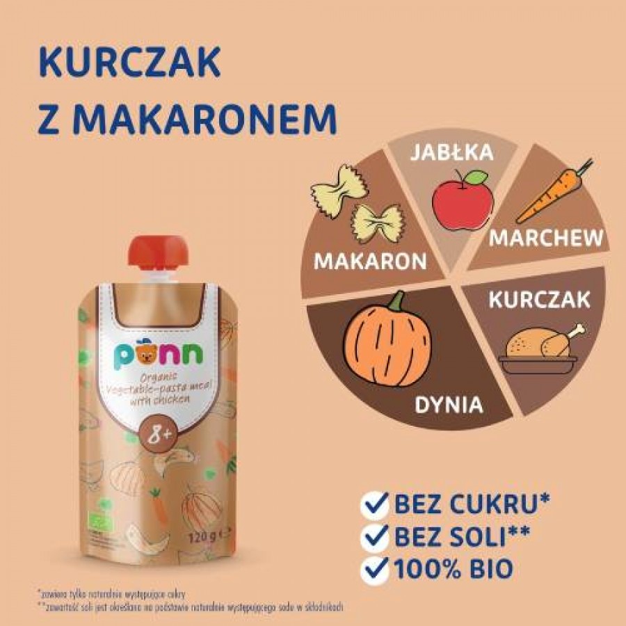 Miniaturka artykułu - #0 SALVEST P&Otilde;NN BIO Kurczak z makaronem Przekąska warzywno-mięsna 8m+, 120g