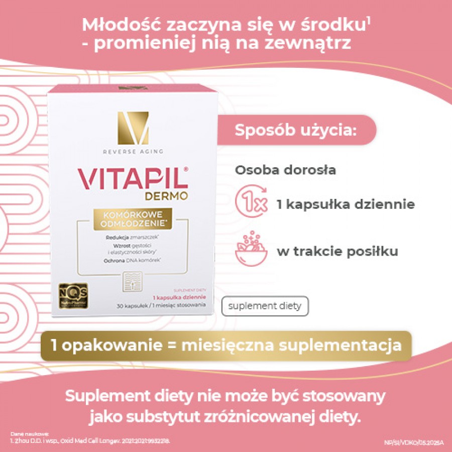 Zdjęcie produktu - 3 VITAPIL Dermo Kom&oacute;rkowe odmłodzenie, 30kaps.