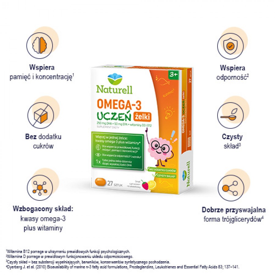 Miniaturka artykułu - #0 NATURELL Omega-3 Uczeń żelki, 27szt.