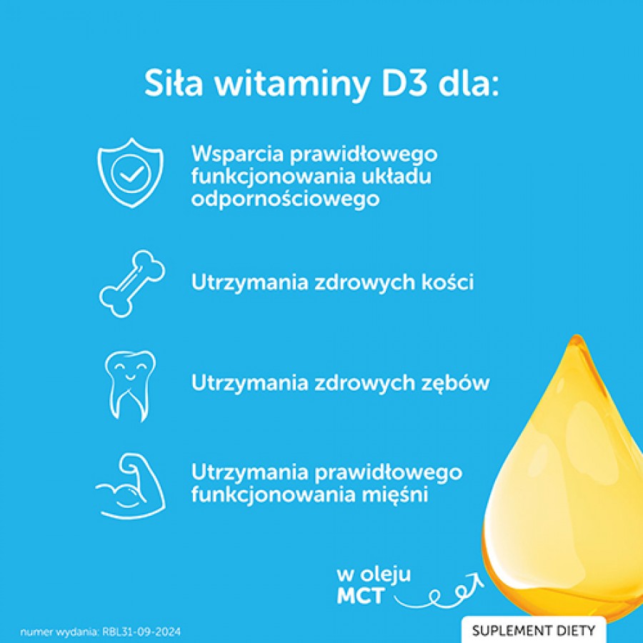 Miniaturka artykułu - #0 Justvit Witamina D3 1000 j.m krople, 10ml