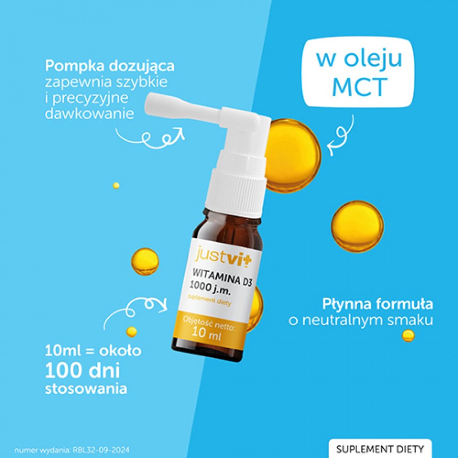 Miniaturka artykułu - #1 Justvit Witamina D3 1000 j.m krople, 10ml