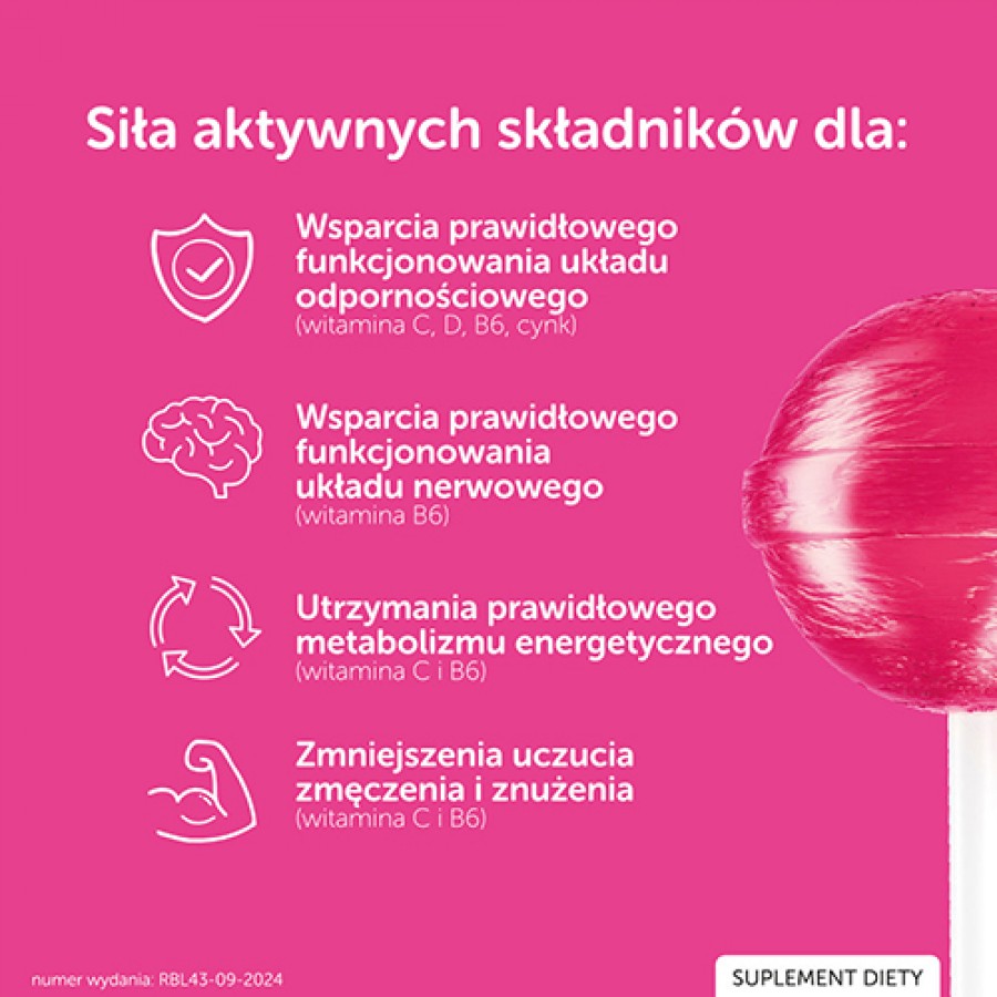 Miniaturka artykułu - #0 JUSTVIT Lizak na odporność o smaku malinowym, 1 szt.
