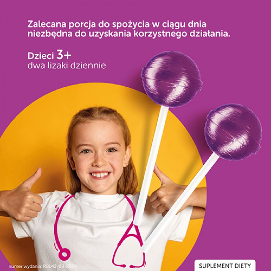 Zdjęcie produktu - 3 JUSTVIT Lizak na gardło o smaku malinowo-porzeczkowym, 1 szt.