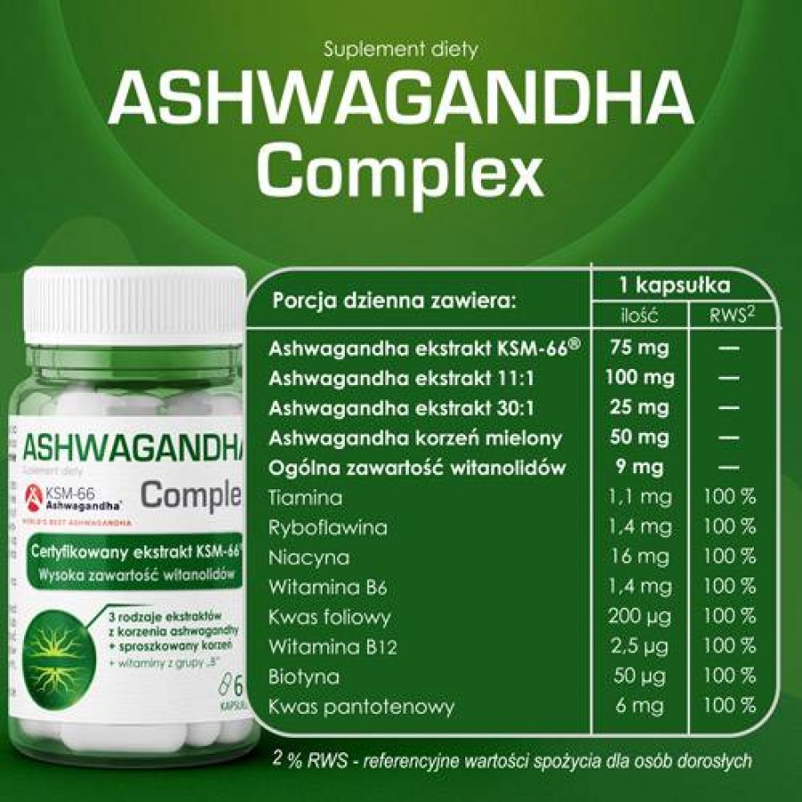 Zdjęcie produktu - 3 DOMOWA APTECZKA Ashwagandha Complex, 60 kapsułek