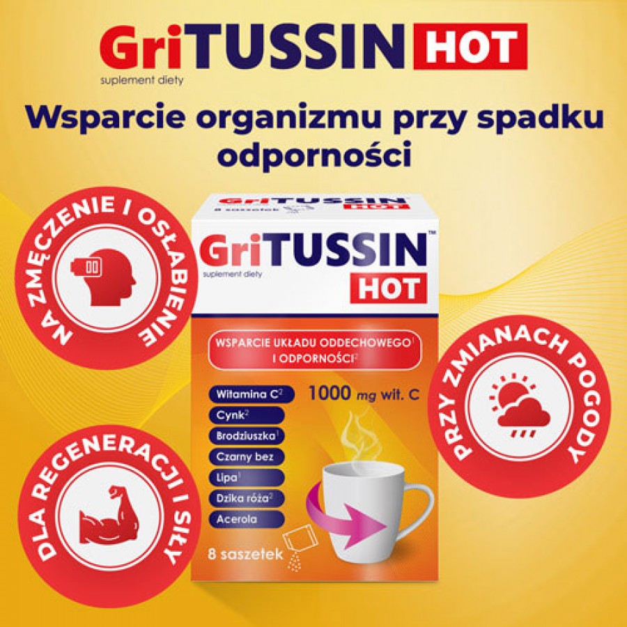 Zdjęcie produktu - 4 DOMOWA APTECZKA Gritusin Hot, 8 saszetek