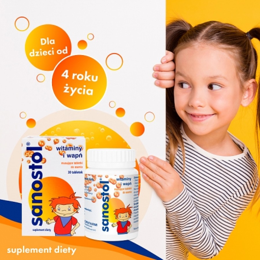 Zdjęcie produktu - 2 Sanostol Witaminy i wapń dla dzieci, 30 tabl. do ssania